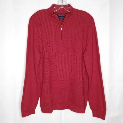 Womens Cotton Cable Knit Sweater Sz XL Red 1/4 Zip Mock Neck Karen Scott NEW - Image 1 of 4