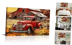 Farmhouse Canvas Wall Art Rustic Old Truck with Barn Picture Print Country  - Picture 1 of 7