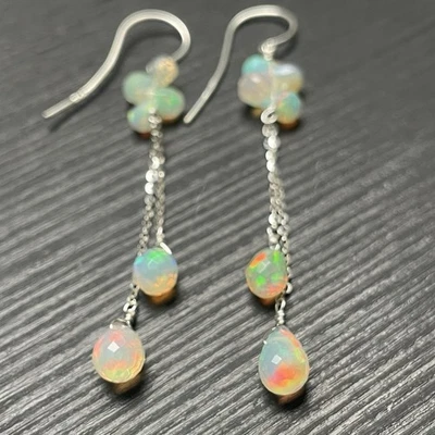 boucles d'oreilles opales d'Ethiopie pierre précieuse fine 2389 bijou fait main - Imagen 1 de 4