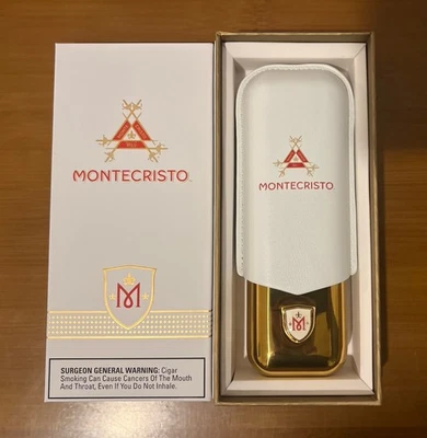 Neu - Montecristo "M" Metall und Leder Zwei Finger Zigarren Reiseetui - selten - Bild 1 von 4