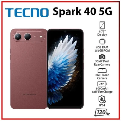 (New) TECNO Spark 40 5G 8GB+256GB RED Dual SIM Unlocked Android Mobile Phone - Bild 1 von 4