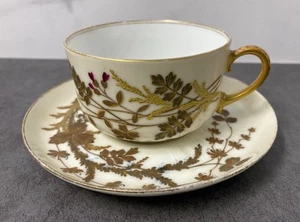 6 Haviland CFH GDM Limoges Gold Blue Cups & Saucers Floral Insect BEE BUTTERFLY - Picture 1 of 7