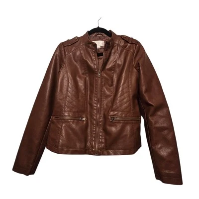 Xhilaration Vegan Leather Bomber Jacket Women S Brown Biker Grunge Retro 90s Y2K - Image 1 of 4