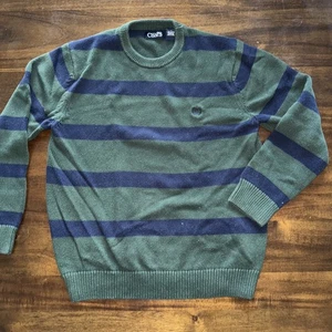 Chaps Mens Green and Blue Striped Cotton Long Sleeve Pullover Knit Sweater M - Picture 1 of 8