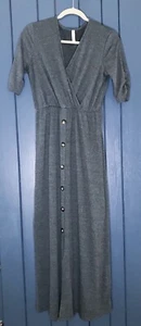Gray Button Down Crepe Fabric Maxi Dress Small Dark Romance Boho Neutral Classic - Picture 1 of 4