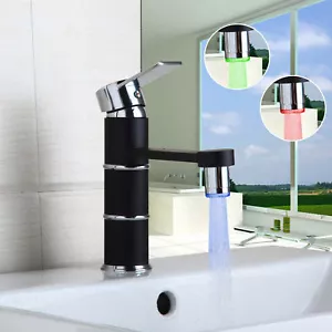 Grifo lavabo lavabo de pintura negra LED grifo de un solo orificio cubierta mezclador montado - Imagen 1 de 10