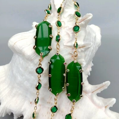 Juego de 3 hilos de bisel de cristal verde cadena rosario ojo de gato circonita cúbica conjunto pulsera de jade Foto 1 de 4