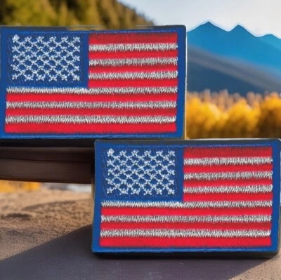 US Flag Patch Blue Border Embroidered Cut out Iron Sew on Lot of 2 - Image 1 of 3