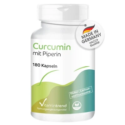 Curcuma Extrakt 500 mg mit Bioperin - 180 Kapseln für 1/2 Jahr, 95% Curcuminoide - Bild 1 von 4