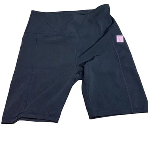 LEG3ND High Waist Active Wear Yoga Biker Shorts Pockets Athletic Black Large - Picture 1 of 7