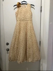 Cream and Brown Long Evening Party Gown for Girls - Picture 1 of 6