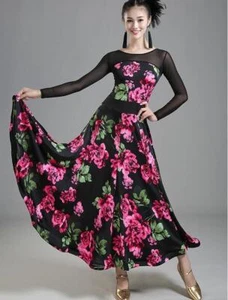 Adult Floral Maxi Modern Dance Waltz Tango Fox Trot Performance Dress Ballroom - Picture 1 of 11