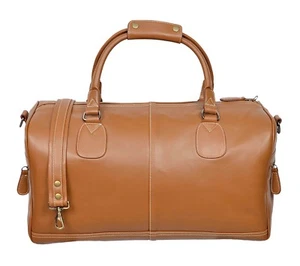 Leather Weekend Bag Travel Duffle Gym Men Holdall Tan Genuine Leather Luggage - Picture 1 of 6