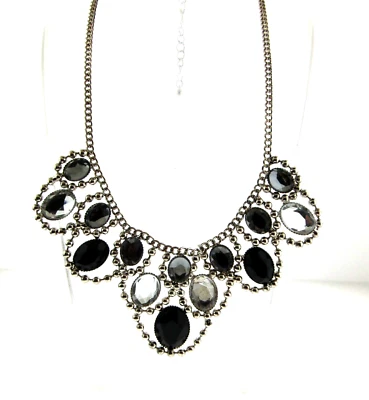 Back and Clear Crystal Bib Necklace Silver 2*16 to 18 - Image 1 of 4