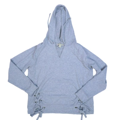 Michael Kors Womens Gray Long Sleeve Lace Up Sides V-Neck Pullover Hoodie L - Image 1 of 4