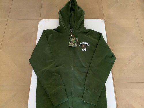 A BATHING APE (BAPE) FELPA CON CAPPUCCIO AUTENTICA APE BAPE COLLEGE CON CERNIERA COMPLETA ONE POINT OLIVA L NUOVA VENDITA