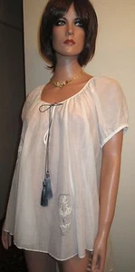 Nueva túnica Thomas Wylde S Hi Lo cuentas de cristal calavera algodón/seda blanca campesina Top  - Imagen 1 de 11