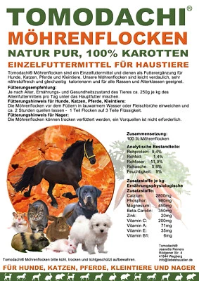 Möhrenflocken Hund BARF Gemüse Karottenflocken Vitamine fettarme Diät Hund 10kg - Bild 1 von 4