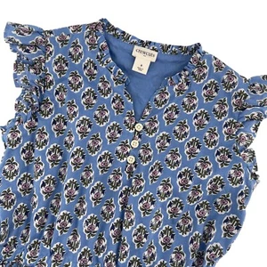 Crewcuts Girls Dress Floral Ruffle Sleeve Button Front Blue Cotton Size 8 - Picture 1 of 6