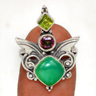 Angel Wing   Natural Chrysoprase And Peridot 925 Silver Ring S7 Cr37701