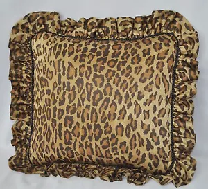 New Ruffled 16" Pillow made w Ralph Lauren Venetian Leopard Animal Print Fabric - Picture 1 of 2