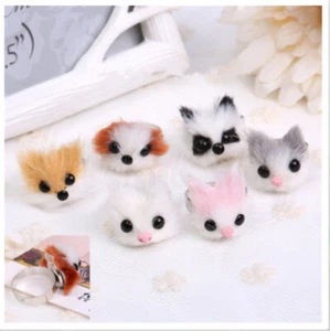 5PCS Faux Furry Animals Head Rings Cat Fox Lovely Finger Ring Adjustable Random - Picture 1 of 4