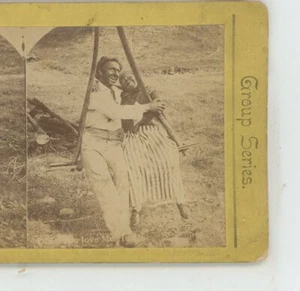African American Couple on Swing Genre Stereoview - Picture 1 of 2