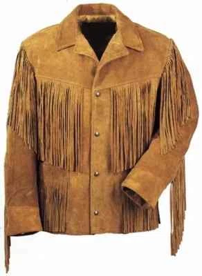 Men Western Cowboy Suede Fringe Jacket Native American Fringe Leather Jacket - Image 1 of 4