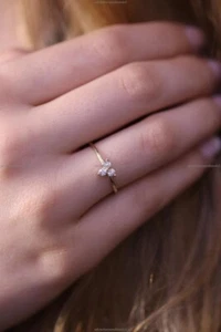 Minimalist Band Wedding Engagement Diamond Ring 14k Yellow Gold Diamond Jewelry - Picture 1 of 5