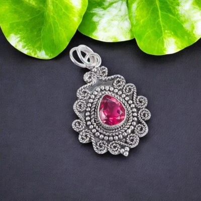 Joyería colgante madre turmalina rosa natural pera corazón chakra corazón plata esterlina Foto 1 de 4