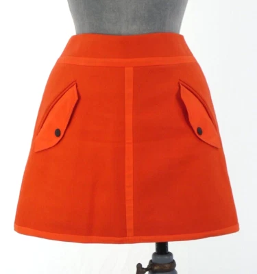 Falda Hueso de Trapo Mini Naranja Rojo Años 60 Estilo Retro Mezcla de Lana Diseñador EE. UU. 0 UK 6 Foto 1 de 4