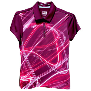 NWOT PUMA XS Sport Lifestyle Dry Cell Golf Polo Shirt Burgundy Wine Pink Print