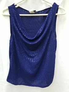 Vintage Womans Fashion Bug Royal Blue Sleeveless Sequin Top, Size Large - Picture 1 of 4
