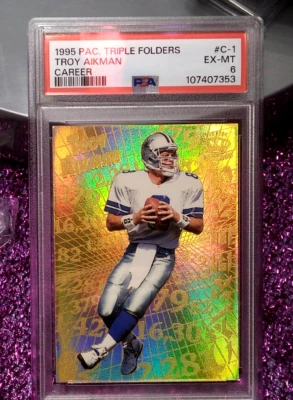 1995 Pacific Triple Folders Troy Aikman Carrera C-1 PSA 6 Pop 1 Foto 1 de 4