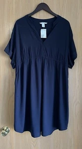 H&M Mama | Women’s SZ Large | Navy Blue Dress Print V Neck | Lightweight NWT - Picture 1 of 6