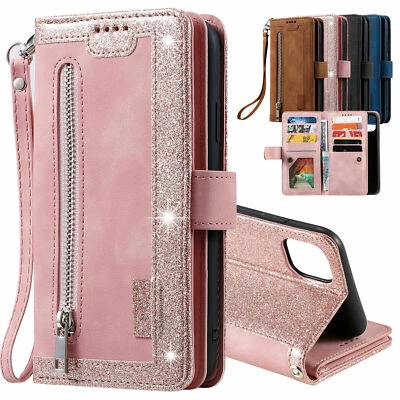 Flip Leather Zipper Wallet Phone Case For iPhone 11 12 13 Pro Max XR XS 6 7 8 SE - Image 1 of 4