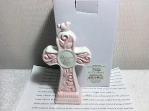 DEDICATED TO THE LORD CROSS New with Box PINK Ceramic Figurine 5.5 inches tall - Picture 1 of 5