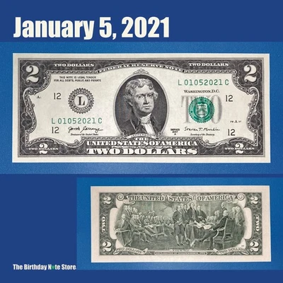 January 5, 2021 Birthday Anniversary $2 Two Dollar Bill Serial Number 01052021 - Image 1 of 2