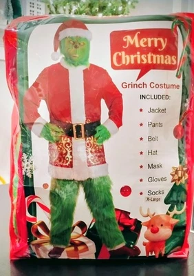 Disfraz Completo Navidad El Grinch Papá Noel Adulto XL con Diseño Dorado Nuevo Foto 1 de 4