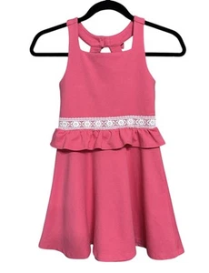Janie & Jack Crochet Trim Ponte Pink Dress Girls 8 Spring Summer Sleeveless - Picture 1 of 6