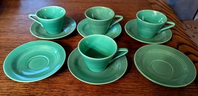 Vintage Homer Laughlin Green Harlequin Fiesta 4 Cups and 6 Saucer Matching MCM - Image 1 of 4
