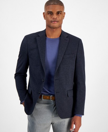 Blazer cappotto sportivo Michael Kors uomo vestibilità classica 50 R blu spina di pesce elasticizzato