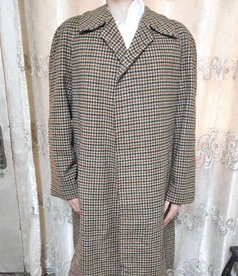 1970s Vintage handtailored pure wool bespoke classic raglan plaid over coat 46R - Image 1 of 4