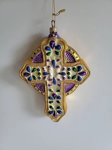 Kurt S Adler Polonaise Komozja Vatican Jewel Cross Glass Ornament Christ  - Picture 1 of 10