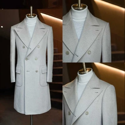 Retro Men Tweed Overcoat Double Breasted Versatile Smart Outdoor Classic - Image 1 of 4