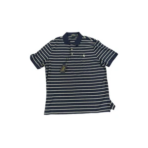 NWT POLO RALPH LAUREN Navy/White&Gray Strip Short Sleeve Polo Shirt Mens Size L - Picture 1 of 7