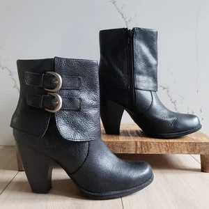 B.O.C Born Concept Damenstiefel 7,5 schwarz Leder Schnalle Reißverschluss Knöchel klobiger Absatz - Bild 1 von 8