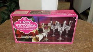 Lotto 4 calici Lady Victoria in cristallo fine CHANTELLE 6 once Bicchieri acqua/vino nuovi - Foto 1 di 6