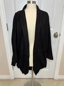 Tannery West Open Leather Suede Cocoon Jacket Y2K Size Large Black - Picture 1 of 10