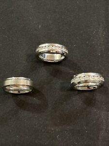 Lot of 3: Assorted Titanium & Stainless Steel w/ White Crystal Men's Rings